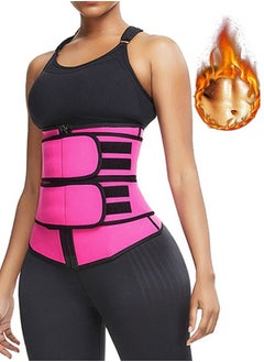 اشتري Women Sports Fitness Tummy Wrap Waist Bandage, Double Layer Weight Loss Compression Tummy Control Belt with Zipper, Neoprene Exercise Waist Belt for Yoga Postpartum Body Shaping (Rose Red S) في السعودية