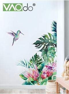 اشتري Printed Wall Sticker Tropical Green Plants And Birds Removable Background Decoration Waterproof Pvc Material Decorative Wall Sticker For Bedroom Porch And Living Room في الامارات