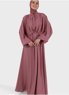 Buy Balloon Sleeve Tie Detail Dress in Saudi Arabia