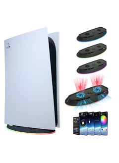 اشتري PS5 Cooling Fan Stand with RGB Light 2 Speed Fans Lights Up Cooling Station with IR Remote APP Smart Control DIY Decoration Game Console Cool Fan Accessories for PlayStation 5 Black في الامارات