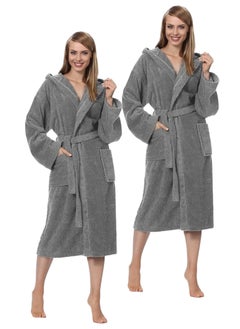 اشتري 2 Pieces Grey Color Terry Weave Lightweight Spa Bathrobe XXL Size في الامارات