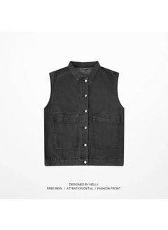 اشتري Mens Denim Vest Casual Loose Sleeveless Jacket Black في الامارات