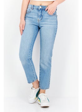 Buy Women Mom Fit Washed Denim Jeans, Blue in Saudi Arabia