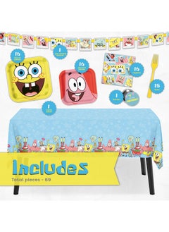 اشتري Unique Spongebob Birthday Decorations | Spongebob Party Decorations | Spongebob Party Supplies | Serves 16 Guests | With Banner, Spongebob Tablecloth, Dinner & Cake Plates, Napkins, Forks, Button في الامارات