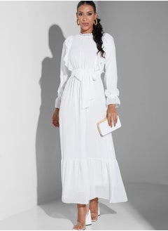 Buy Ruffle Detail High Neck Dress in Saudi Arabia