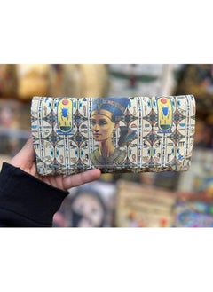 Buy Women's book and wallet, size 20*10 cm, bronze leather, for money, cards, and mobile phones, with pharaonic shapes, design No. 28 in Egypt