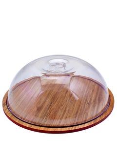 Buy ATL Round Transparent Cover Serving Tray Cloche Wooden Cheese Board Storage Cake Stand Appetizer Dessert Storage Tray Dinnerware Centerpiece - 30cm in UAE