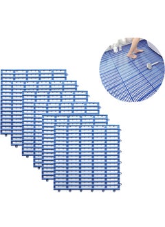 Buy 6-Pcs Carpet Interlocking Bathroom Tiles Showermat with Drain Holes Drainage Floor Mat Interlocking Bath Mat (Blue) in UAE