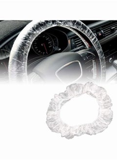 Buy Disposable Steering Wheel Covers, SYOSI 100 Pcs Plastic Elastic Pull Handle Steering Wheel Protective Covers for Car Vehicles (White) in UAE