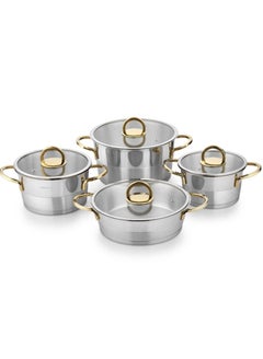 Buy 8 Pieces Elit Cookware Set 18 Cm Deep Pot 20 Cm Deep Pot 24 Cm Deep Pot 24 Cm Short Pot Silver/Gold Color in UAE