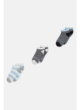 Buy Kids Boy 3 Pairs Stripe Ankle Socks, White Combo in UAE