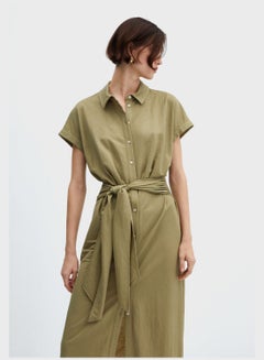 Buy Tie Detail Front Slit Dress in UAE