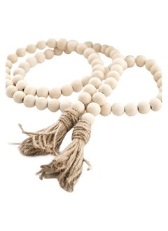 Buy Wooden Beaded Garland With Tassel Rustic Look Beige/Brown in Saudi Arabia