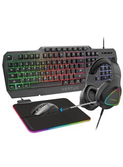 اشتري Vertux 4 In 1 Gaming Starter Kit, Rainbow Backlit Wired Gaming Keyboard & Mouse Combo, RGB Foldable Gaming Mouse Pad, Pro Gaming Over Ear Headset | Vertukit في الامارات