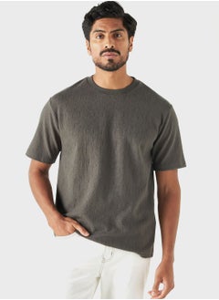 Buy Textured Crew Neck T-Shirt in UAE