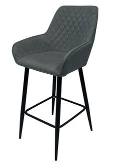 Buy Maple Home Nordic Arm High Bar Stools Chair Velvet upholstered wide Leisure Backrest Black Metal Frame Counter Kitchen Cafe  Restaurant Pub Living Dining Room Furniture in UAE