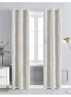 Buy Fabric Nation Curtain Light Blocking Curtains,  Silver Foil Print Thermal Insulated Room Privacy Insulated Liner Grommet Privacy Curtain Tiers 100*250cm Cream in Saudi Arabia