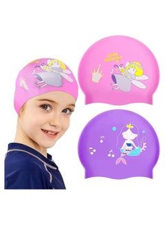 Buy 2 Pieces Kids Swimming Cap, Stretchable Waterproof Swimming Cap, Comfortable Swimming Hat, Durable Silicone Swimming Cap with Storage Bag in Saudi Arabia