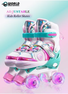 اشتري Adjustable Roller Skates for Kids with Small Illuminating Wheels, Colorful Shoelaces, and 4 Size Adjustments for Ages 3-8 or 6-12 Years Old, Small في الامارات