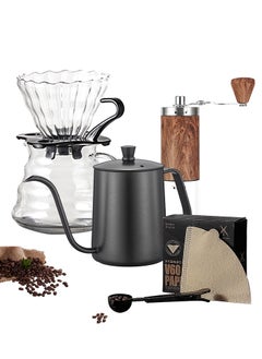 اشتري Set of 6 Pour Over Coffee Maker with Manual Grinder, Kettle, Ceramic Dripper, Server Pot and Filter Paper for Home, Office or Camping في الامارات