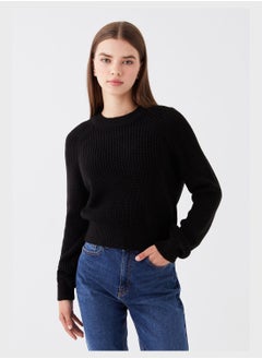 Buy Ribbed Crew Neck Crop Sweatshirt in Saudi Arabia