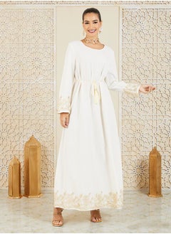 اشتري Embroidered Lace Trim Detail Jalabiya with Self Tie Up في السعودية