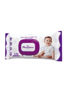 Buy Monchico Baby Wipes | 120 Water Wet Wipes |pH 5.5 |98% pure water | Alcohol & Paraben-Free | Dermatologically Approved in UAE