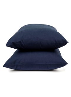 Buy Cotton linen pillowcase set, size 50 * 70 cm, dark blue color in Egypt