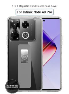Buy Infinix Note 40 Pro Magnetic Case With Hand Grip Holder & Kickstand - Strong Grip for Magnetic Car Holder, Stylish & Functional, Ultimate Convenience & Hands-Free Viewing - Clear/Grey in Saudi Arabia