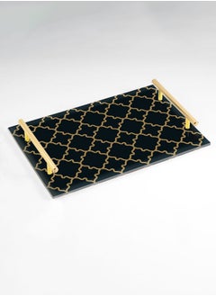 Buy Decorative Acrylic Serving Tray with Gold Color Metal Handles Ornament 20x30cm in Saudi Arabia