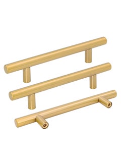 Buy 30 Pack Kitchen Cabinet Handles, 200mm Golden Brass Brushed Kitchen Door Handles, 128mm Hole Center T Bar Drawer Cupboard Handles with Screws, Kitchen Drawer Pulls- Bathroom Bedroom Wardrobe in UAE