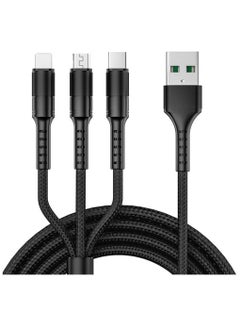 اشتري 3 in 1 Multi 5A original fast charging 1.2m cable, CE, FCC, ROSH, MFI Certified, Lighting/Type C/Micro, compatible with iPhone 3A /Huawei/Samsung/OPPO vooc/Xiaomi/Honor 5a (Black) في الامارات