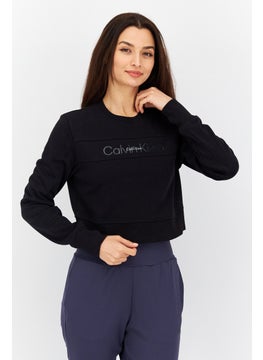 Buy Women Crew Neck Long Sleeves Brand Logo Sweatshirt, Black in UAE