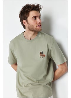 Buy Mint Men's Relaxed/Comfortable Cut Horse/Animal Embroidery Short Sleeve  T-Shirt in Egypt