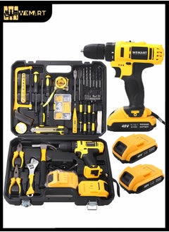 Buy 48V Cordless Drill Set, 128PCS Electric Drill Tool Kit with 3/8" Keyless Chuck of Metal & 18+2 Clutch with Impact, Max Torque 40Nm, 2-Variable Speed, Professional Household Home Tool Kit Set in Saudi Arabia