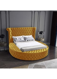 Buy Lotus | Wooden Bed Frame Upholstered in Velvet - Gold in Saudi Arabia