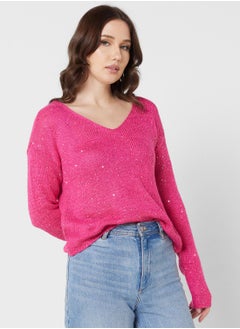 Buy V-Neck Shimmer Sweater in Saudi Arabia