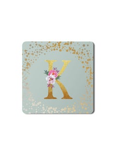 اشتري Designer Leather Coasters Mat for Beverage Drinks- Custom Monogram Initial Letter Floral Pattern Alphabet - K (Light Grey) في الامارات