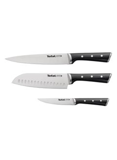 Buy Tefal Ice Force 3-Piece Set: Meat Knife 20 Cm + Santoku Knife 18 Cm + Utility Knife 11 Cm, Kitchen Knife, German Stainless Steel Blade, Long-Lasting Cutting Performance And Sharpness in UAE