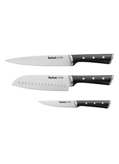 اشتري Tefal Ice Force 3-Piece Set: Meat Knife 20 Cm + Santoku Knife 18 Cm + Utility Knife 11 Cm, Kitchen Knife, German Stainless Steel Blade, Long-Lasting Cutting Performance And Sharpness في الامارات