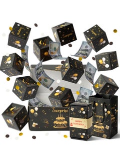 Buy 16Pcs Birthday Surprise Gift Box Explosion For Money Happy Bday 12 Bounces Exploding Money Boxes With Confetti Black Gold Pop Out Cash Holder For Women Men Kids Birthday Party Supplies in UAE