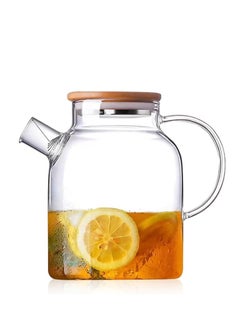 Buy Glass Pitcher with Bamboo Lid, Glass Teapot Stovetop & Microwave Safe, Glass Borosilicate Teapot with Removable Filter Spout in UAE