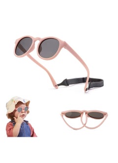 اشتري Adjustable Polarized Baby Sunglasses with UV 400 Protection - Soft Silicone Frame for Boys & Girls, 0-48 Months - Infant Outdoor Sunshade - Flexible Strap Included (Pink) في السعودية