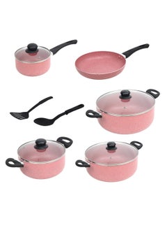 اشتري Auroware 11 pcs Non Stick Cookware Set Dishwasher safe PFOA Free Casserole with Lid Saucepan with Lid Fry pan Kitchen Utensils في الامارات