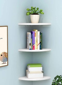 Buy Floating Corner Wall Shelf 3Pcs Triangle Bookshelf Home Decor 3 Tier Display Organizer 25cm White in UAE
