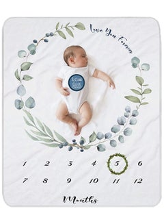 اشتري Baby Monthly Milestone Blanket for Boy Girl Gender Neutral Gift for Baby Shower, Eucalyptus Plant Blanket for Newborn في السعودية