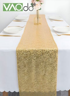 Buy Sequin Table Runner Event Party Supplies Gold Rectangular Tablecloth 30*275CM for Holiday Wedding Birthday in Saudi Arabia