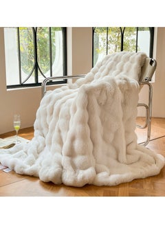 Buy Luxurious Faux Rabbit Fur & Coral Fleece Blanket - Super Soft, Thickened, and Cozy for All Seasons | Anti-Slip, Dustproof Sofa Cover | Perfect for Bedroom, Office, Living Room, Travel & Pet-Friendly Home Decor - Machine Washable in UAE