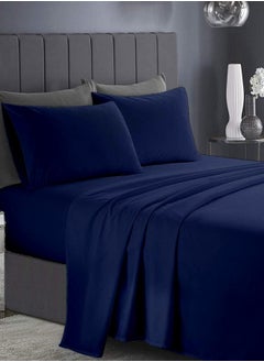 Buy RISHAHOME 3 Piece Bedsheet Set King Size|Navy Blue Colour|1 Flat Bedsheet - 260x240 cm, 2 Pillowcases - 50x75 cm|Non allergic Microfiber for year-around use. in UAE