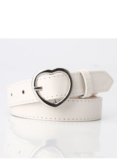 Buy Women's Denim Pants With Heart-shaped Pin Buckle Belt 105cm White in UAE